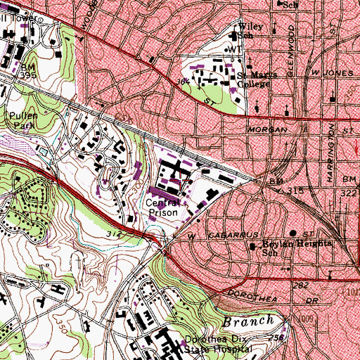 Topographic Map of Central Prison, NC