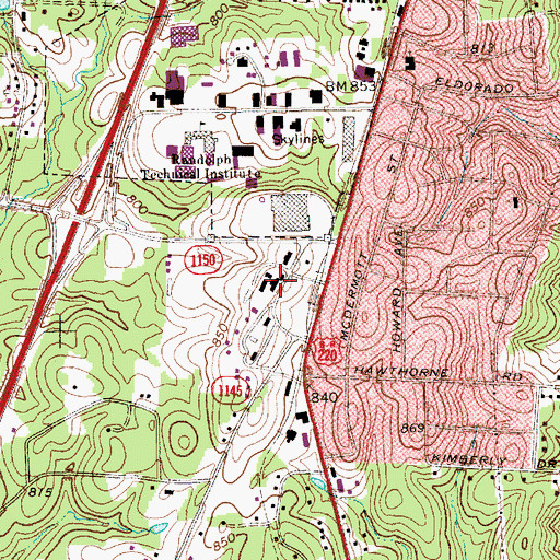 Topographic Map of Randolph Correctional Center, NC