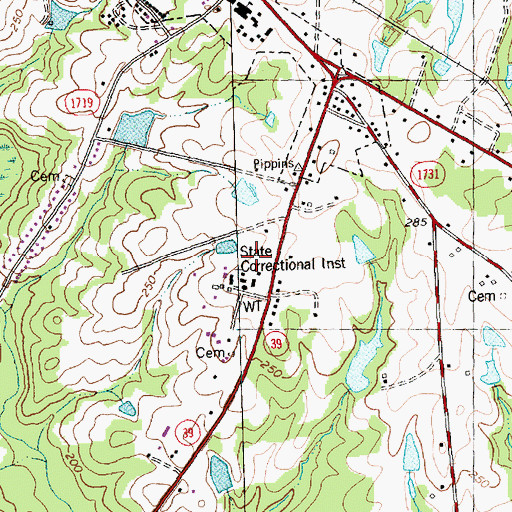 Topographic Map of Franklin Correctional Center, NC