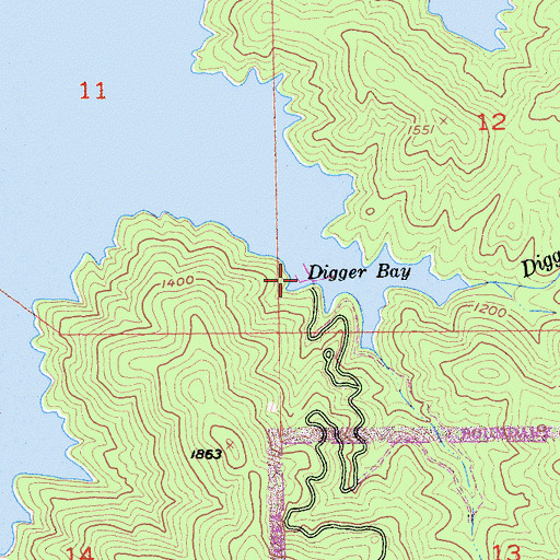 Topographic Map of Digger Bay Marina, CA