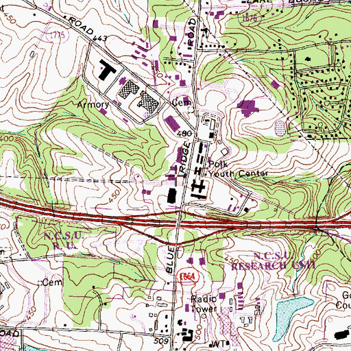Topographic Map of North Carolina State Highway Patrol Troop C District 3, NC
