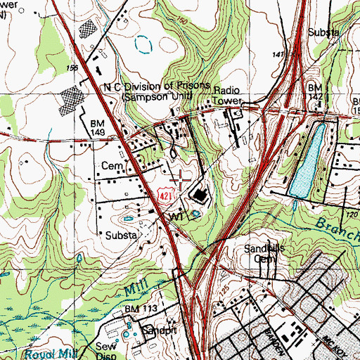 Topographic Map of Sampson Correctional Institution, NC