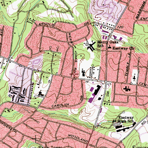 Topographic Map of Charlotte - Mecklenburg Police Department Eastway Division, NC