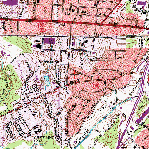 Topographic Map of Charlotte - Mecklenburg Police Department Westover Division, NC