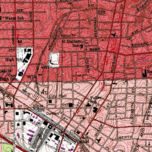 Topographic Map of Durham Police Department Central District Substation, NC