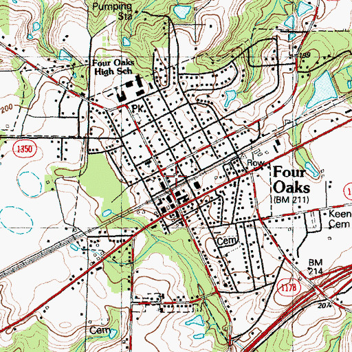 Topographic Map of Four Oaks Police Department, NC