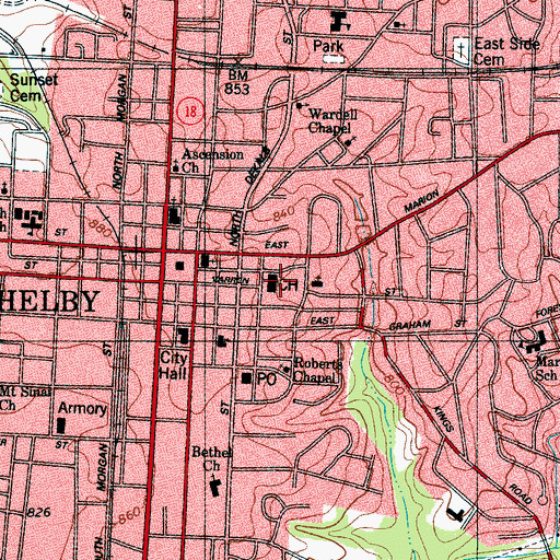 Topographic Map of Cleveland County Sheriff's Office, NC