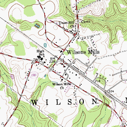 Topographic Map of Wilson's Mills Police Department, NC