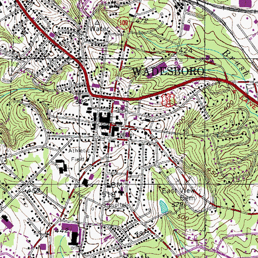 Topographic Map of Wadesboro Police Department, NC