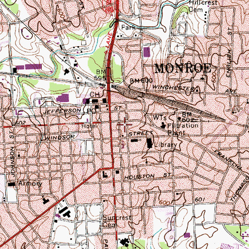 Topographic Map of Monroe Police Department, NC