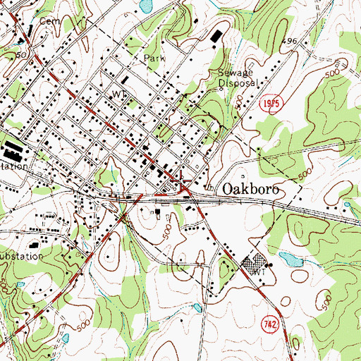 Topographic Map of Oakboro Police Department, NC