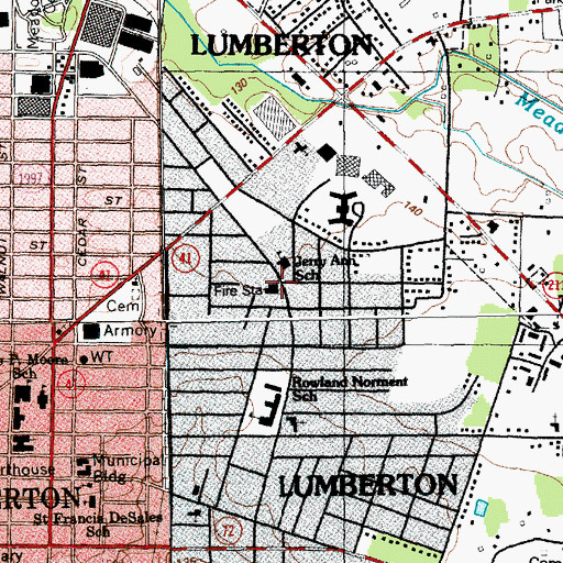 Topographic Map of Lumberton Police Department, NC