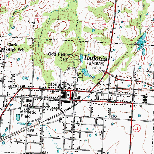 Topographic Map of Ladonia Cemetery, TX