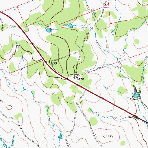 Topographic Map of Bachelor Peak Cemetery, TX