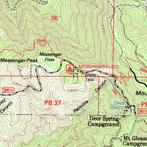 Topographic Map of Messenger Flats Campground, CA