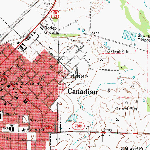 Topographic Map of Edith Ford Memorial Cemeteries, TX