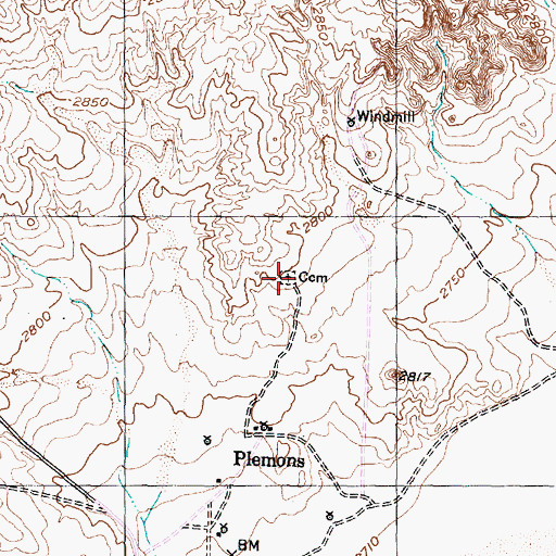 Topographic Map of Plemons Cemetery, TX