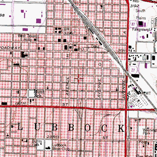 Topographic Map of Lubbock Post Office, TX