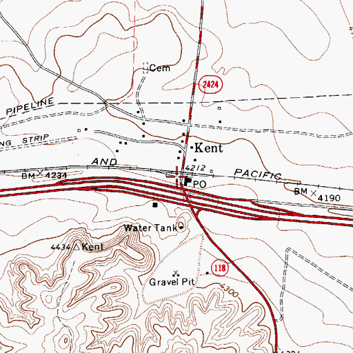 Topographic Map of Kent Post Office, TX