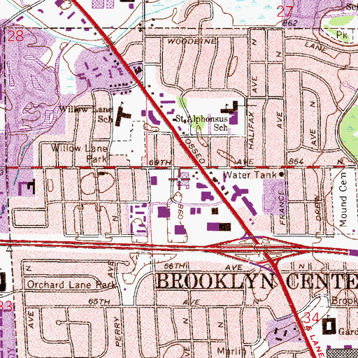 Topographic Map of Brooklyn Center Post Office, MN