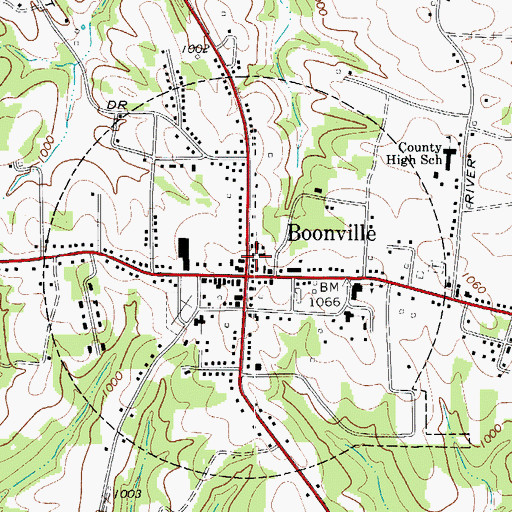 Topographic Map of Boonville Police Department, NC
