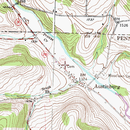 Topographic Map of Austinburg Pioneer Cemetery, PA