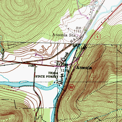 Topographic Map of Ansonia Cemetery, PA