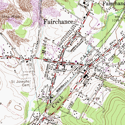 Topographic Map of Fairchance Police Department, PA