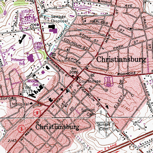 Topographic Map of Christiansburg Police Department, VA