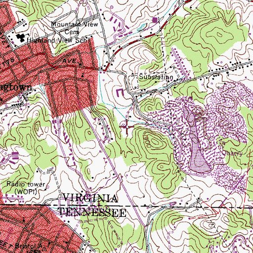 Topographic Map of Highlands Juvenile Detention Center, VA