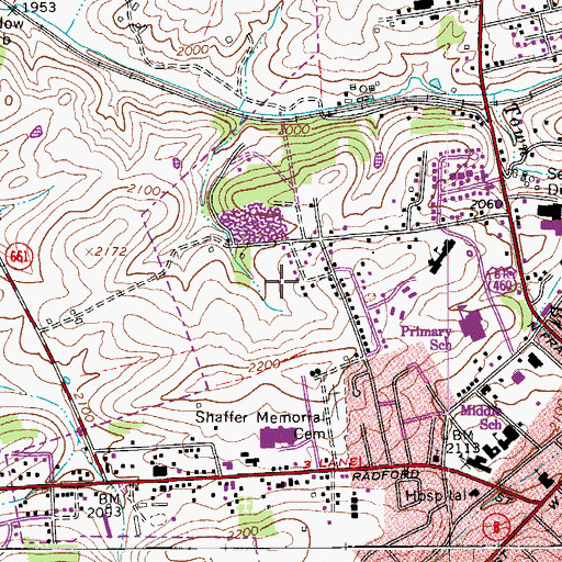 Topographic Map of New River Valley Juvenile Detention Home, VA
