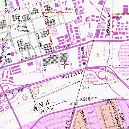 Topographic Map of Kaiser Permanente Orange County - Anaheim Medical Center, CA