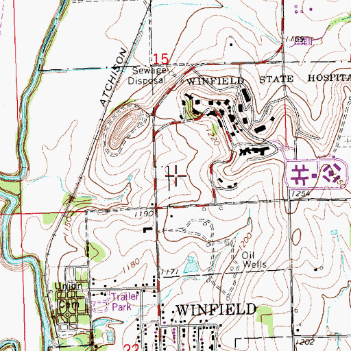 Topographic Map of Kansas Veterans' Cemetery at Winfield, KS