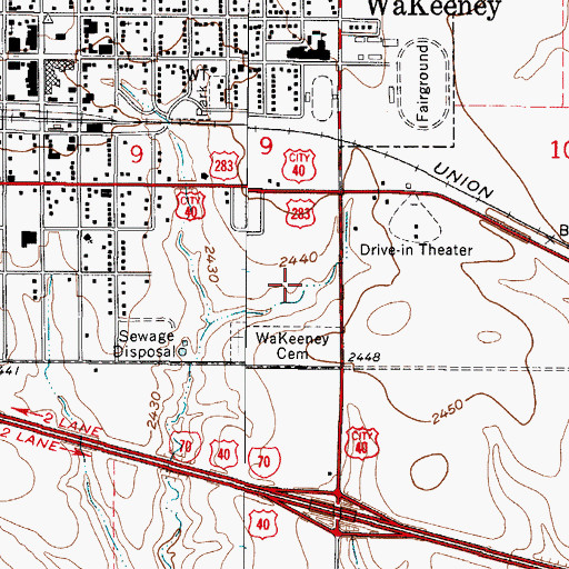 Topographic Map of Kansas Veterans' Cemetery at Wakeeney, KS