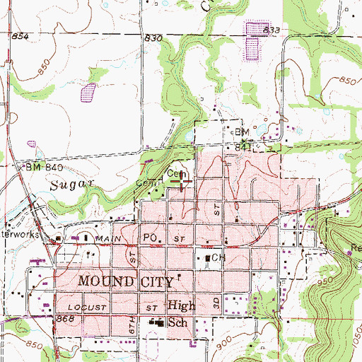 Topographic Map of Mound City Cemetery, KS