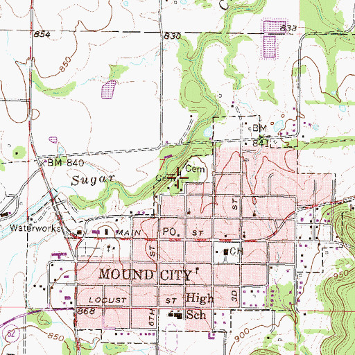 Topographic Map of Mound City Cemetery Soldiers' Lot, KS