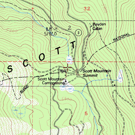 Topographic Map of Scott Mountain Campground, CA