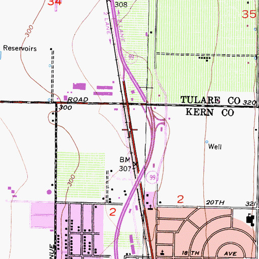 Topographic Map of Delano Police Department, CA