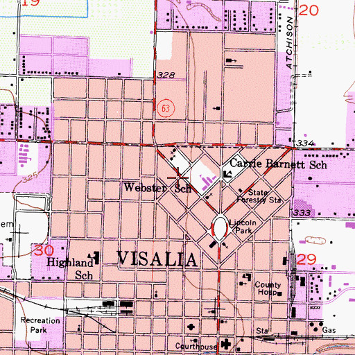 Topographic Map of Visalia Police Department District 1 Substation, CA