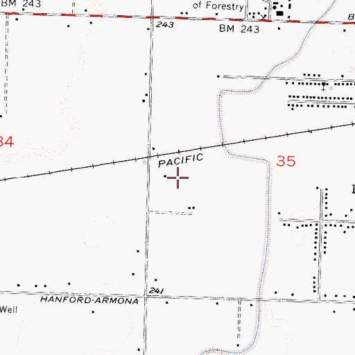 Topographic Map of California Highway Patrol Central Division - Hanford, CA