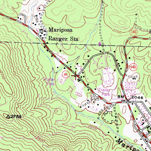 Topographic Map of California Highway Patrol Central Division - Mariposa, CA