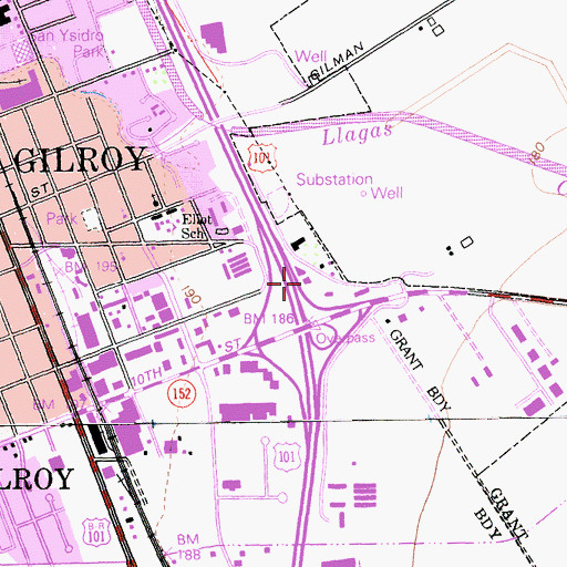 Topographic Map of California Highway Patrol Coastal Division - Gilroy - Hollister, CA