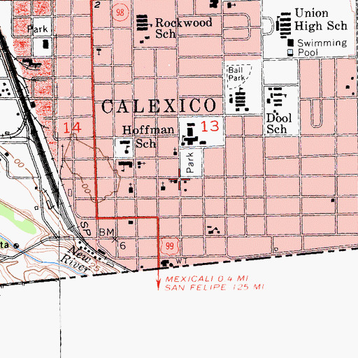 Topographic Map of Calexico Police Department, CA