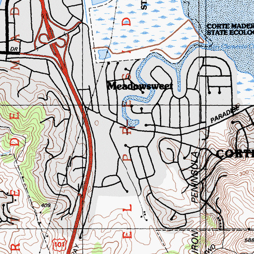 Topographic Map of Central Marin Police Authority - Corte Madera Bayside Substation, CA