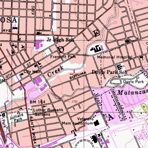 Topographic Map of Santa Rosa Police Department, CA