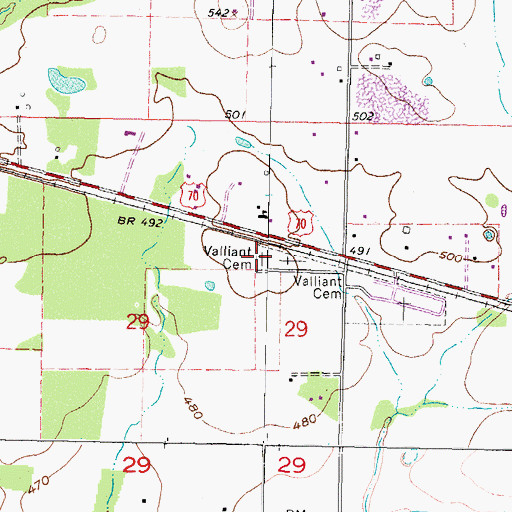 Topographic Map of Valliant Cemetery, OK