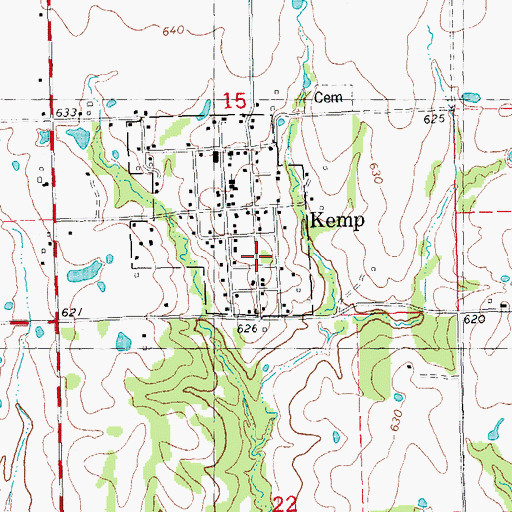 Topographic Map of Old Kemp Cemetery, OK