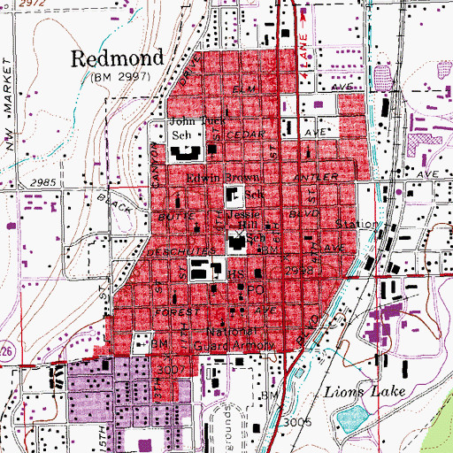 Topographic Map of Deschutes County Sheriff Redmond, OR