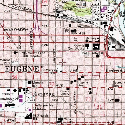 Topographic Map of Eugene Police Department Downtown Substation, OR