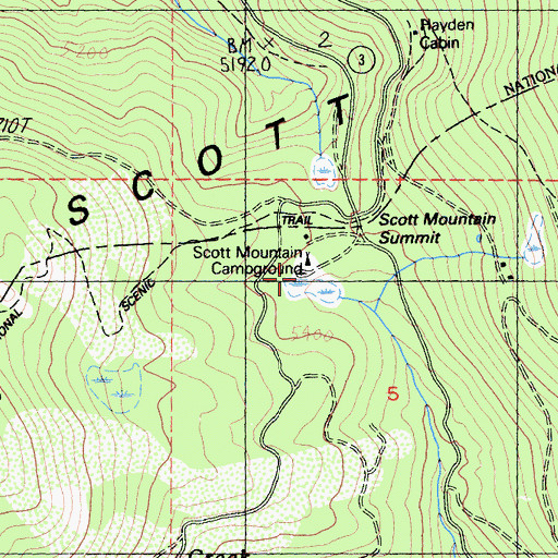 Topographic Map of Scott Mountain Trailhead Parking, CA